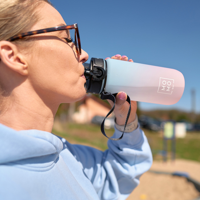 MOMO WAY Bouteille d'eau bleue et rose | idéale pour les voyages | BPA free | Tritan