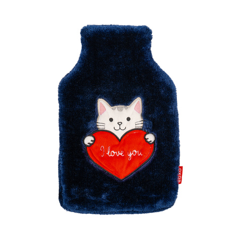 Bouillotte SOXO chaton avec coeur, bleu marine, 1,8 L