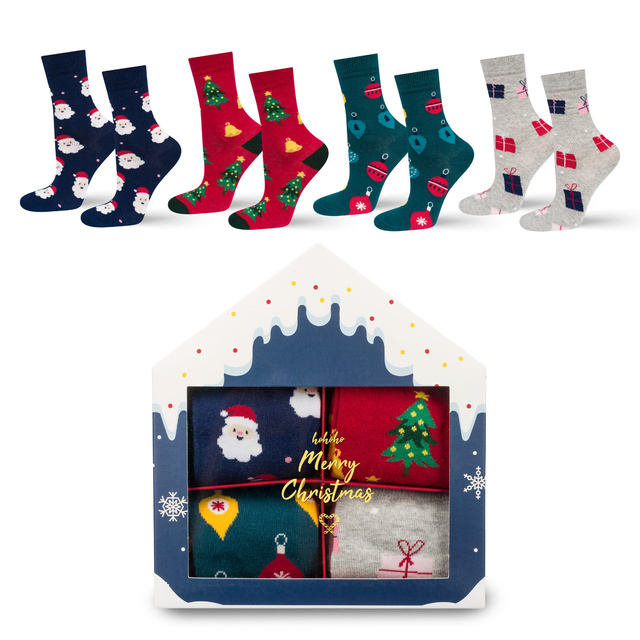 Lot de 4 chaussettes femme Soxo | Chalet de Noël | Cadeau pour elle | Noël | chaussettes gaies colorées
