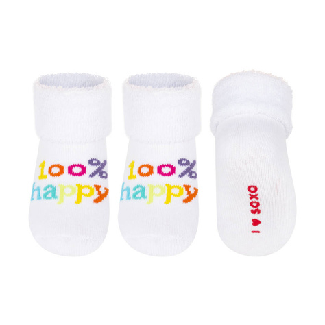 Chaussettes bébé blanches SOXO avec inscriptions en couleur 