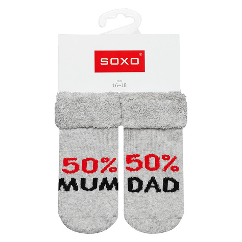 Chaussettes grises pour bébé SOXO avec inscription 