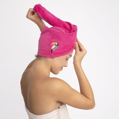 MOMO WAY turban de bain rose | serviette toucan