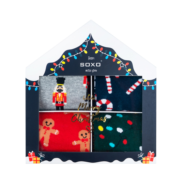 Set 4x chaussettes colorées pour hommes SOXO GOOD STUFF joyeux Noël cadeau chaussettes en coton