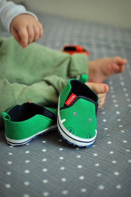 Chaussons bébé SOXO crocodiles verts