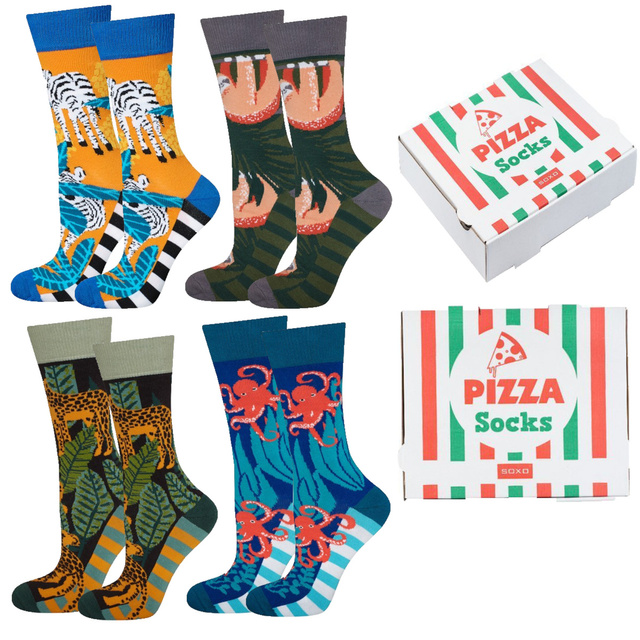 Lot de 4 chaussettes homme SOXO GOOD STUFF dans une boîte à pizza
