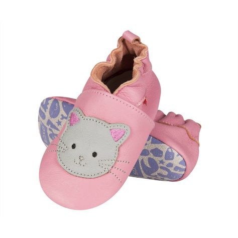 Chaussons en cuir SOXO rose avec chat