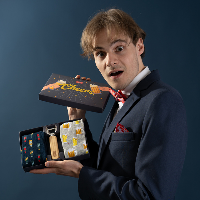 Ensemble de chaussettes pour hommes SOXO Cheers – 2 paires et un ouvre-bouteille