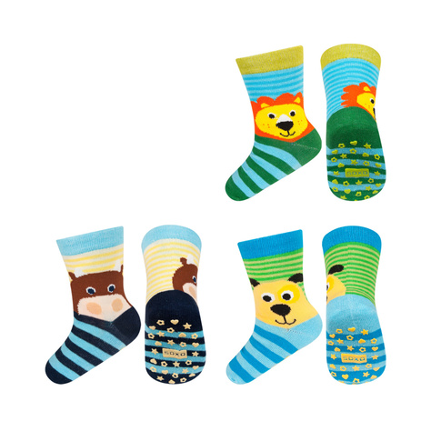 Lot de 3x chaussettes colorées pour enfants SOXO animaux | chien | hippopotame | lion