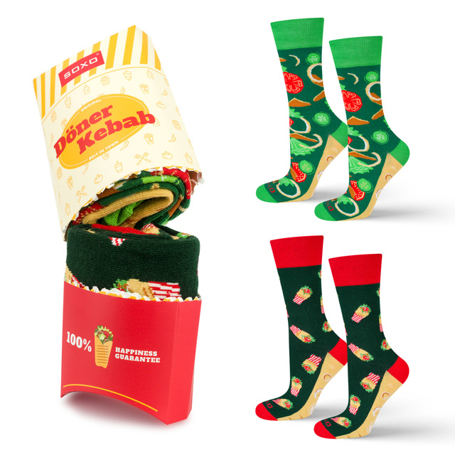 Lot de 2 chaussettes colorées SOXO pour homme | kebab dans une boîte | cadeau drôle pour un homme | couleurs