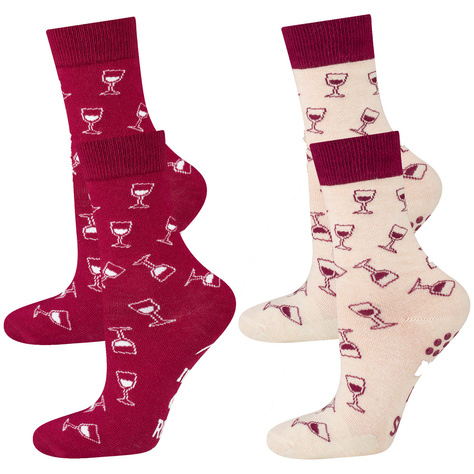 Lot de 2 chaussettes pour femmes SOXO GOOD STUFF drôles de vin rouge et blanc dans une bouteille cadeau