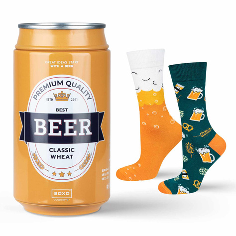 Chaussettes colorées pour hommes SOXO GOOD STUFF - Bière classique dans une boîte cadeau