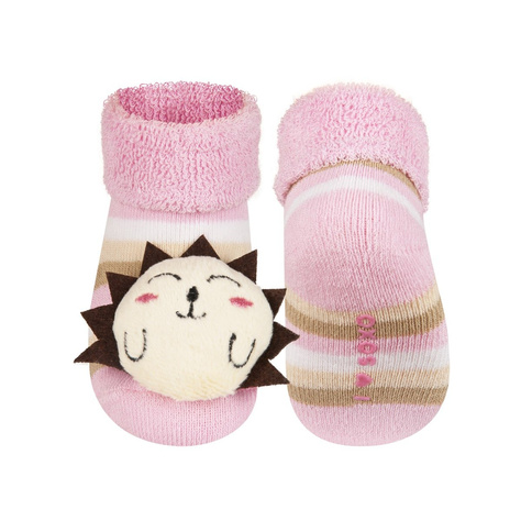 Chaussettes bébé SOXO rose avec hochet hérisson 3D