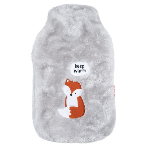 Chauffage SOXO gris 1.8l dans une housse en peluche pour rester au chaud idée cadeau