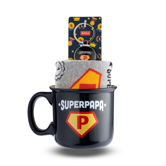 Ensemble de chaussettes Super Papa pour homme dans une tasse avec un porte-clés