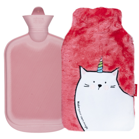 Thermoforor rose LARGE 1.8L SOXO chauffe-caoutchouc dans sa housse - cadeau peluche chat licorne 