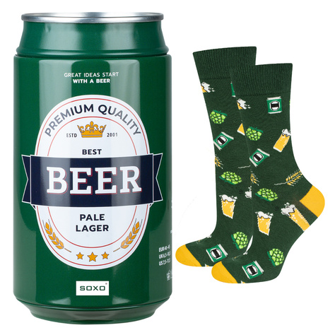 SOXO GOOD STUFF chaussettes colorées pour hommes, bière blonde en boîte, cadeau pour petit ami, vert  