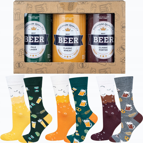 Lot de 3x SOXO GOOD STUFF chaussettes colorées pour hommes bière drôle dans une boîte cadeau