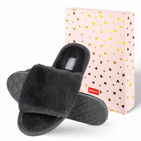 Chaussons SOXO en graphite souple pour femmes dans une boîte cadeau avec autocollants