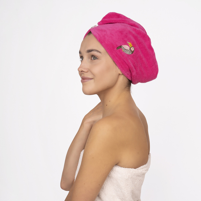 MOMO WAY turban de bain rose | serviette toucan