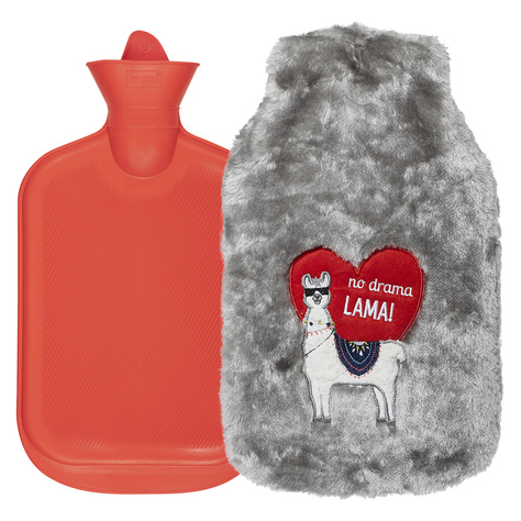 SOXO thermoforor gris LARGE 1.8L chauffant dans pochette en fourrure LAMA HEART cadeau  