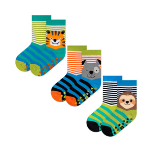 Lot de 3x chaussettes colorées pour enfants SOXO animaux | tigre | chien | paresseux