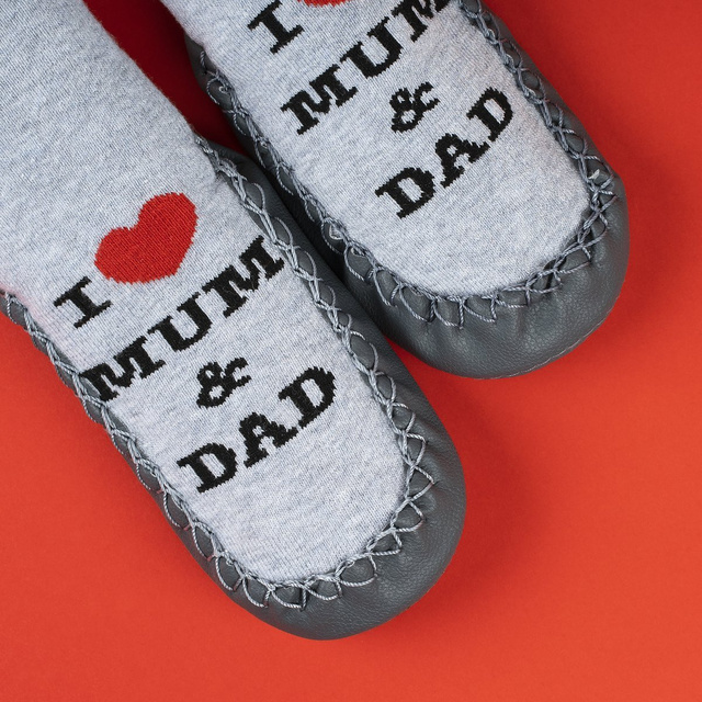 Chaussons bébé SOXO gris avec semelle cuir