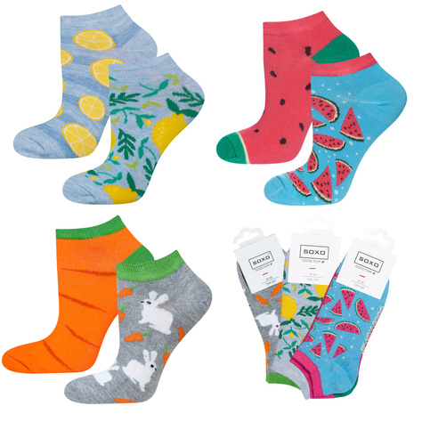 Lot de 3x chaussettes SOXO pour femmes - motifs fruités et amusants