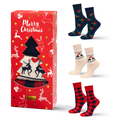 Chaussettes Femme SOXO Motifs de Noël en emballage - 3 paires