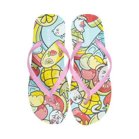 Comfort Women's Men's SOXO Beach Flip Flops | Cheerful & Colorful Fruits | Perfect for Beach Holidays and the Pool