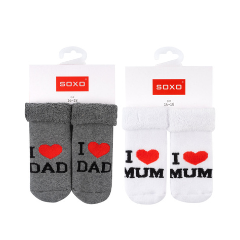 Lot de 2x chaussettes bébé SOXO bleu marine avec inscription 