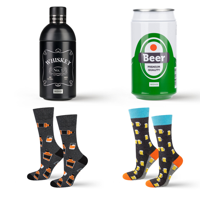 Ensemble de chaussettes pour hommes Whisky en bouteille et bière en canette