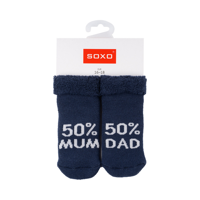 Lot de 3x chaussettes bébé SOXO bleu marine avec inscription 