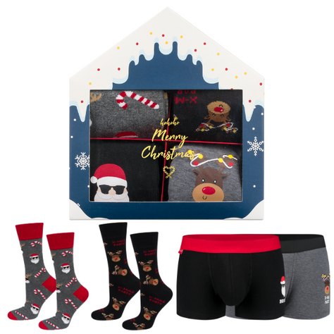 Set cadeau homme Soxo | 2x chaussettes de Noël | 2x caleçons de Noël | cadeau pour le Père Noël | pour lui | set amusant