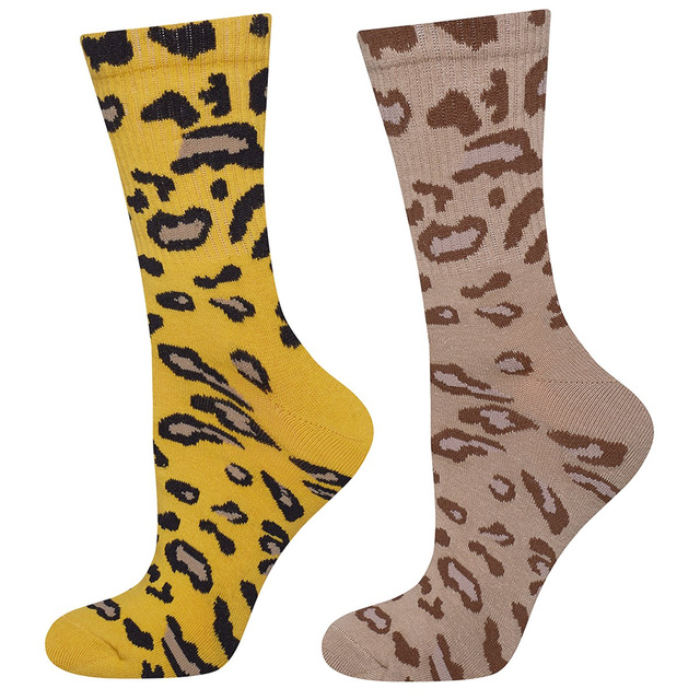 Chaussettes SOXO pour femmes avec panthère jaune et beige - pack de 2