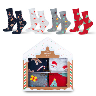 Set 4x chaussettes colorées pour femmes SOXO GOOD STUFF joyeux Noël cadeau chaussettes en coton