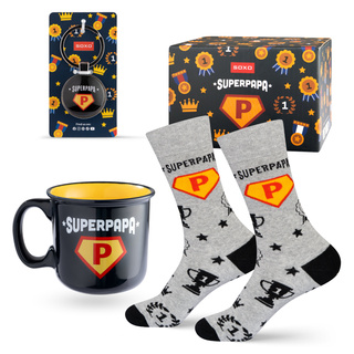 Ensemble de chaussettes Super Papa pour homme dans une tasse avec un porte-clés
