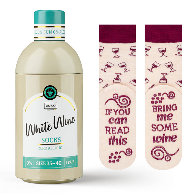 Chaussettes pour femmes SOXO GOOD STUFF drôles de White Wine dans une bouteille cadeau