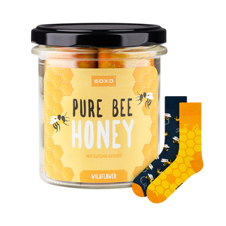 Chaussettes colorées SOXO GOOD STUFF Pure Bee Honey dans un pot de coton amusant