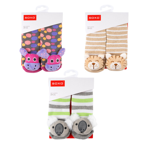 Lot de 3x chaussettes colorées SOXO pour bébé avec hochet