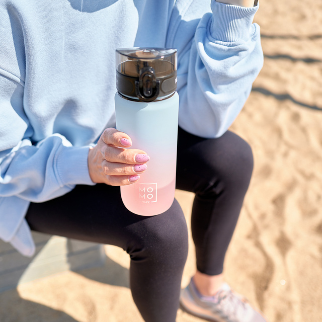 MOMO WAY Bouteille d'eau bleue et rose | idéale pour les voyages | BPA free | Tritan