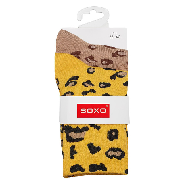 Chaussettes SOXO pour femmes avec panthère jaune et beige - pack de 2
