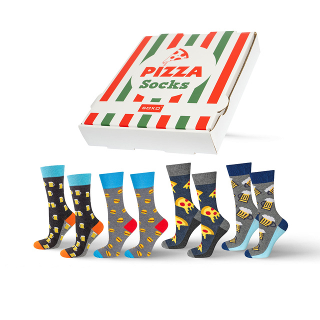 Lot de 4 chaussettes homme SOXO GOOD STUFF dans une boîte à pizza