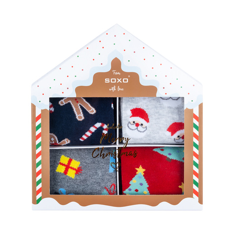 Set 4x SOXO GOOD STUFF chaussettes colorées pour femmes Cadeau de Noël jovial | Père Noël | gâteau au pain d'épices