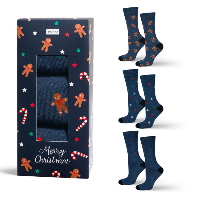 Set 3x chaussettes colorées pour hommes SOXO GOOD STUFF joyeux Noël cadeau chaussettes en coton