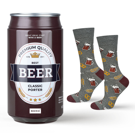 Chaussettes colorées SOXO GOOD STUFF pour hommes, canette de bière, cadeau pour petit ami, marron 