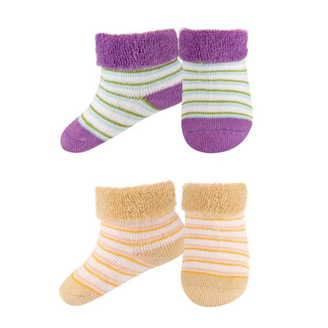 Lot de 2x chaussettes bébé SOXO en coton éponge coloré | rayé