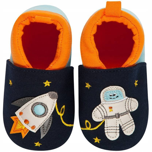 Chaussons bébé SOXO bleu marine avec un cosmonaute et une fusée