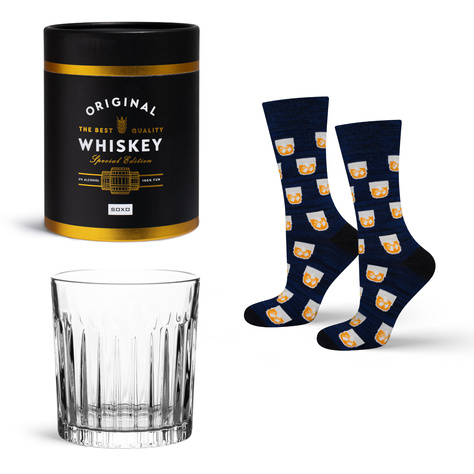 Chaussettes colorées pour hommes SOXO Whiskey avec un verre – parfaites comme cadeau.