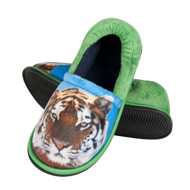 Chaussons verts SOXO pour enfants avec l'image d'un animal de compagnie