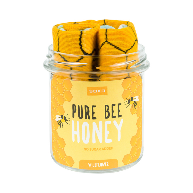 Chaussettes colorées SOXO GOOD STUFF pour femmes drôles de pur miel d'abeille dans un pot un cadeau pour elle